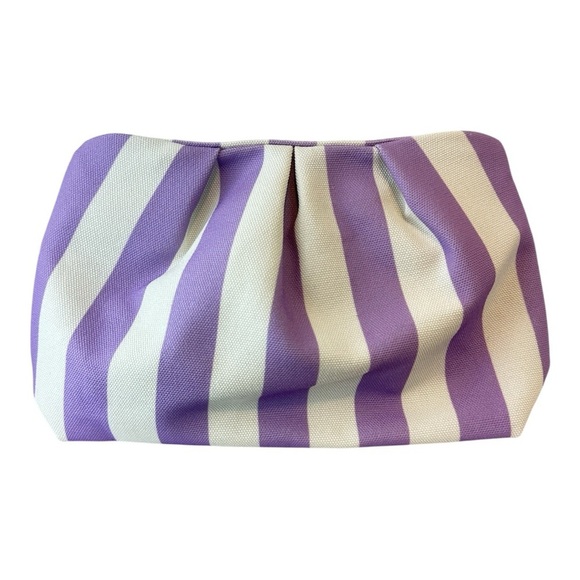 Canvas Preppy Clutch Purple White Striped Summer Bag Phone Essentials Grab N Go - Picture 1 of 9